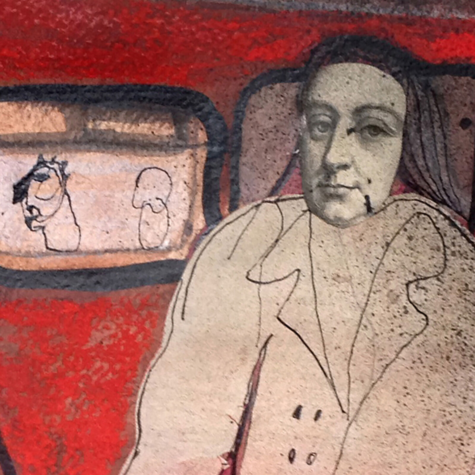 Artwork by Giuseppe Ragazzini, Fermata Bus, Made of Mixed Media and Digital Collage on Paper 