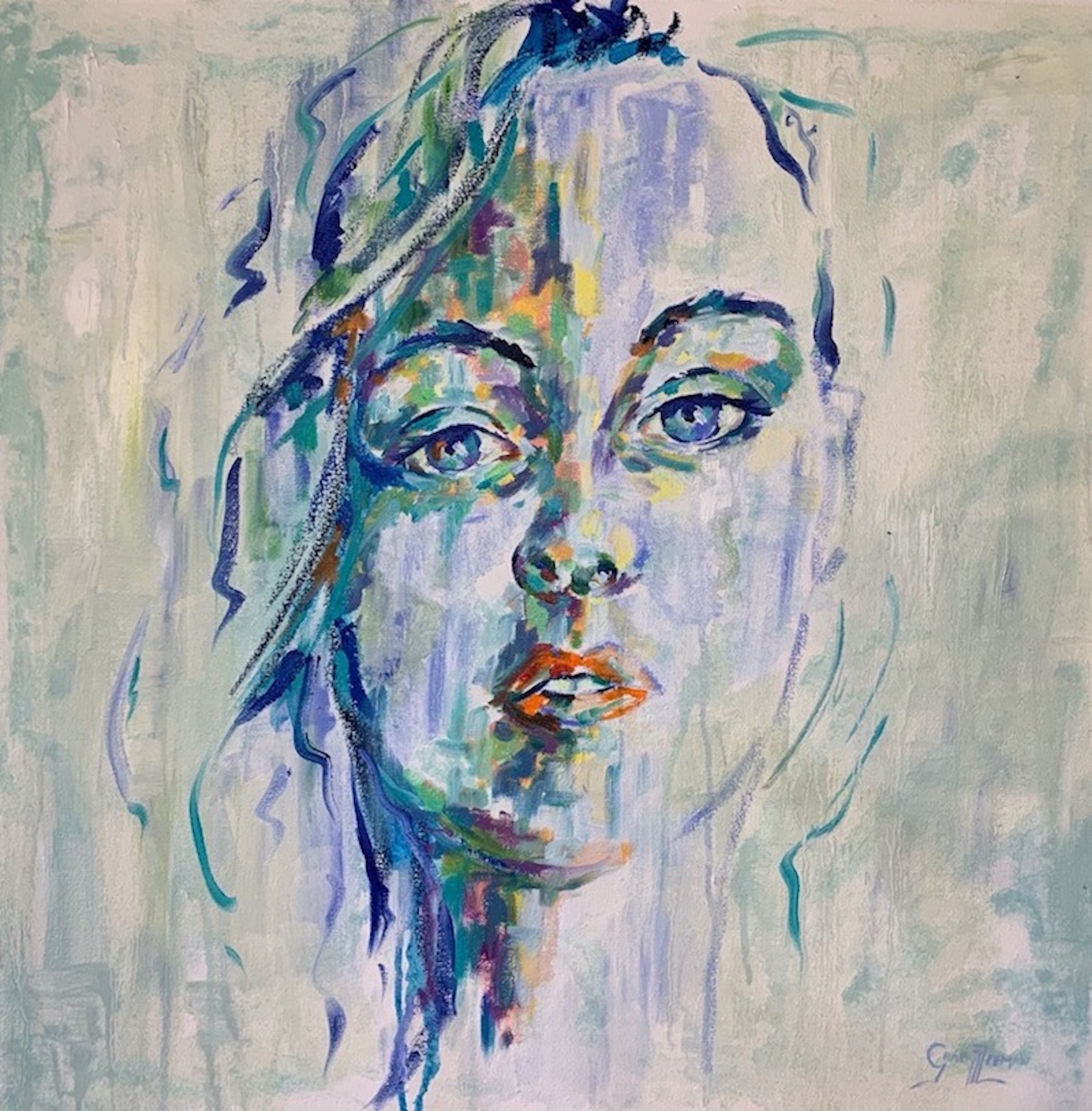 A vibrant portrait of a face rendered in dripping, abstract colors.