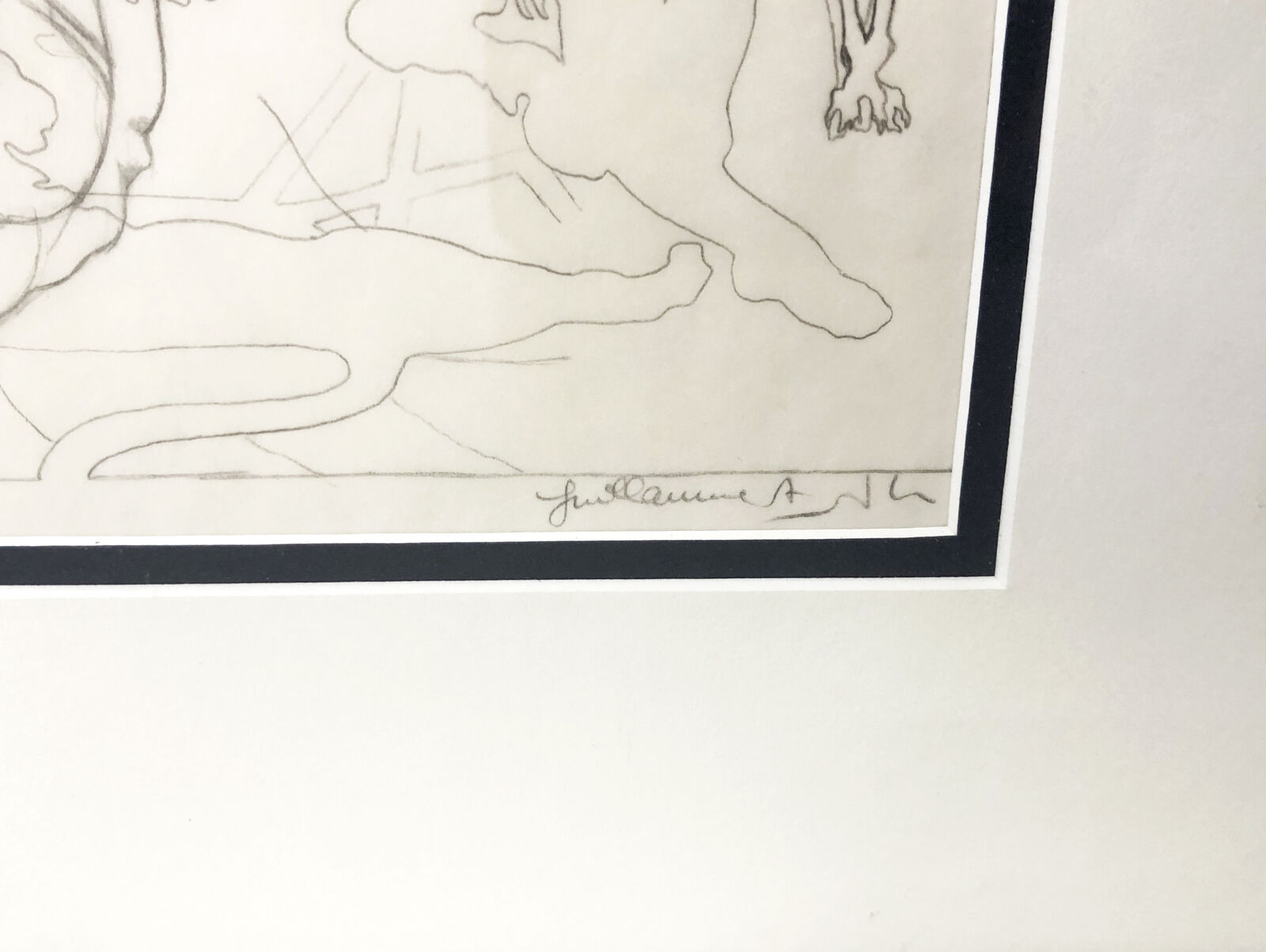 A drawing of a woman sitting on a rock in the woods.