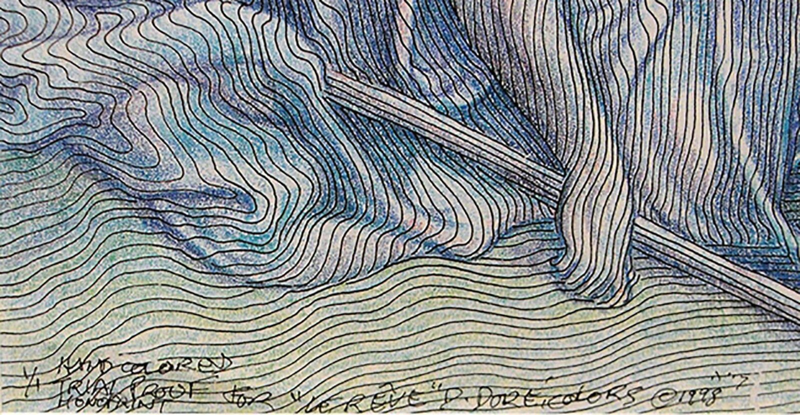 Artwork by Guillaume A. Azoulay, La Reve D. Dore (The Dream Of Gold), Made of Hand Colored Trail Proof Monoprint 