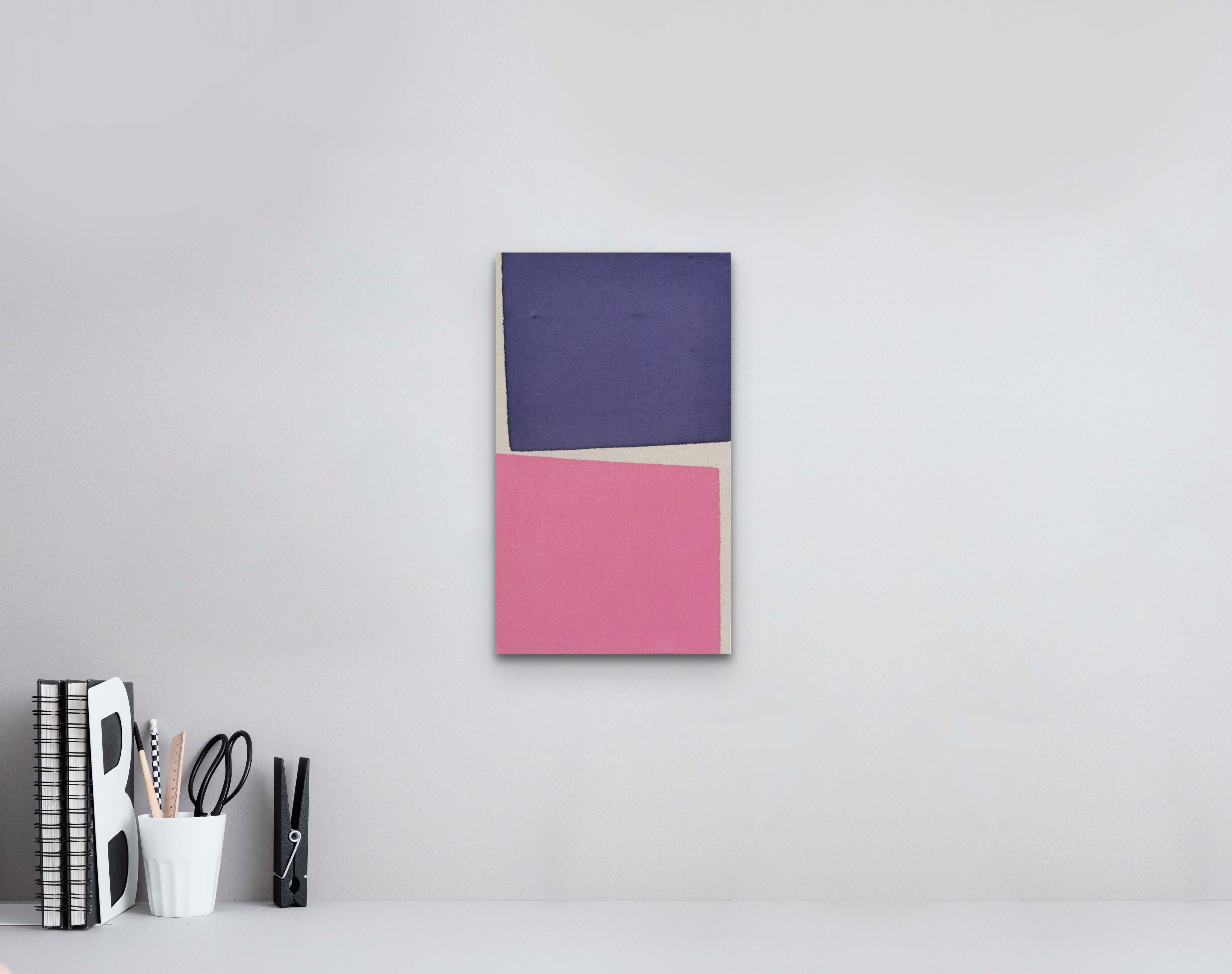A pink and purple painting on a white background.