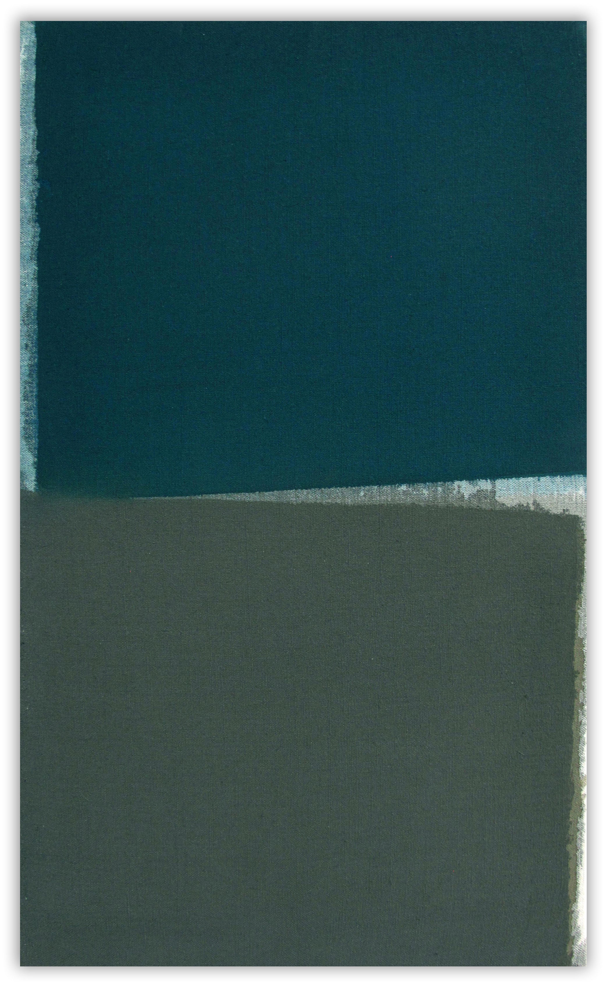 A painting with a dark blue and grey color scheme.