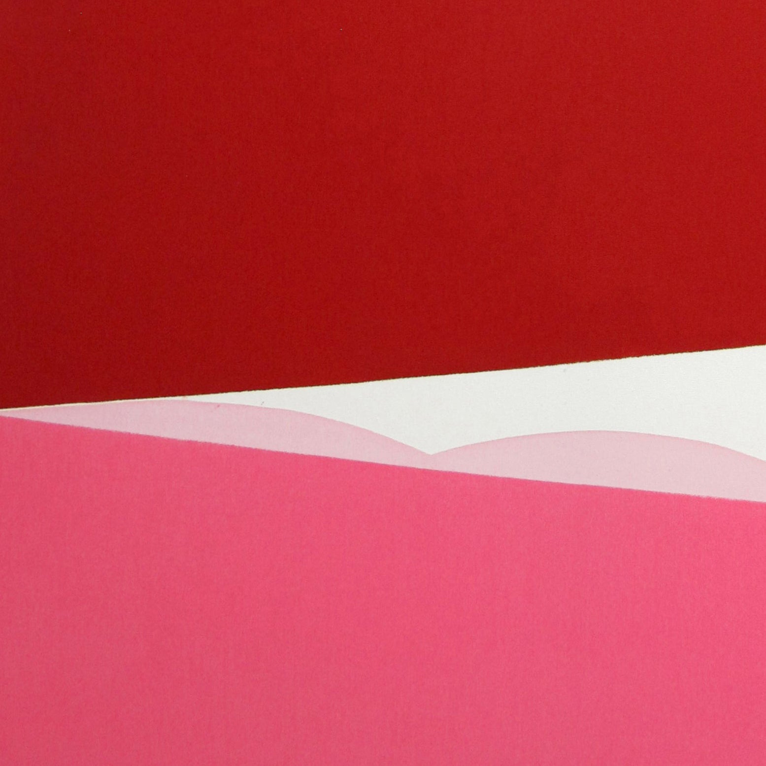 A red and pink painting on a white wall.
