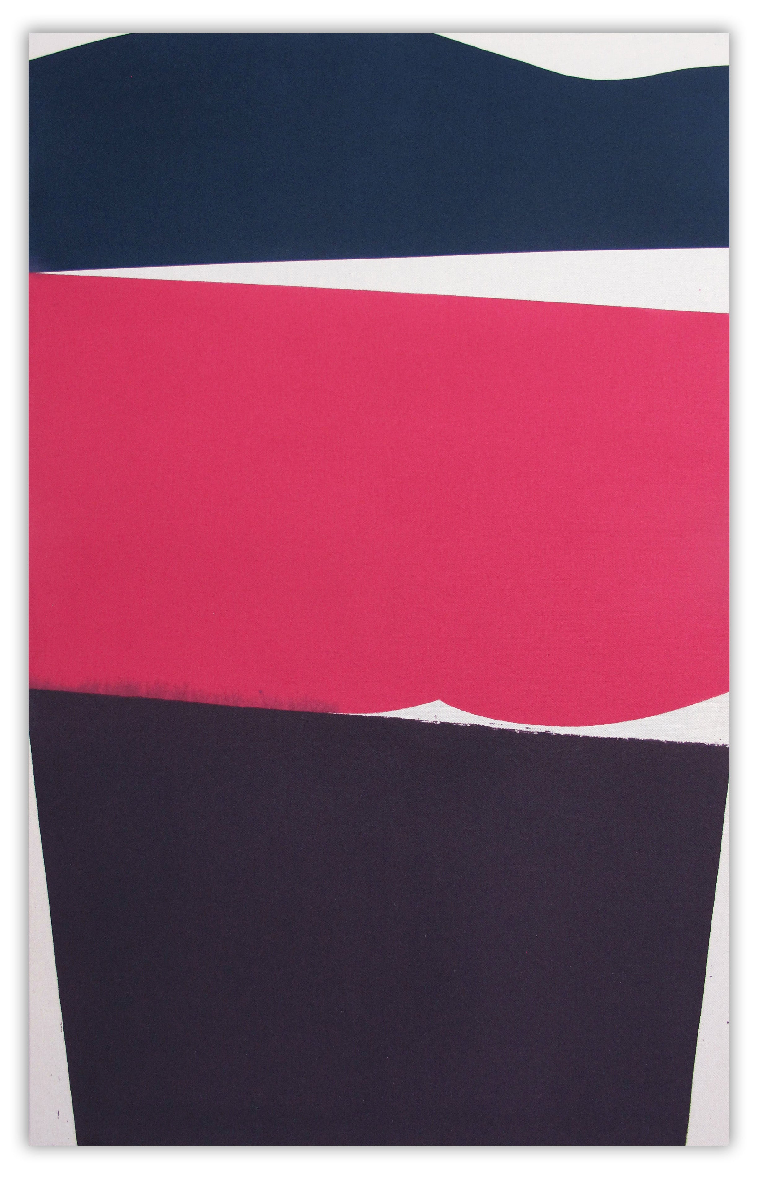 A pink and blue abstract painting on a white background.