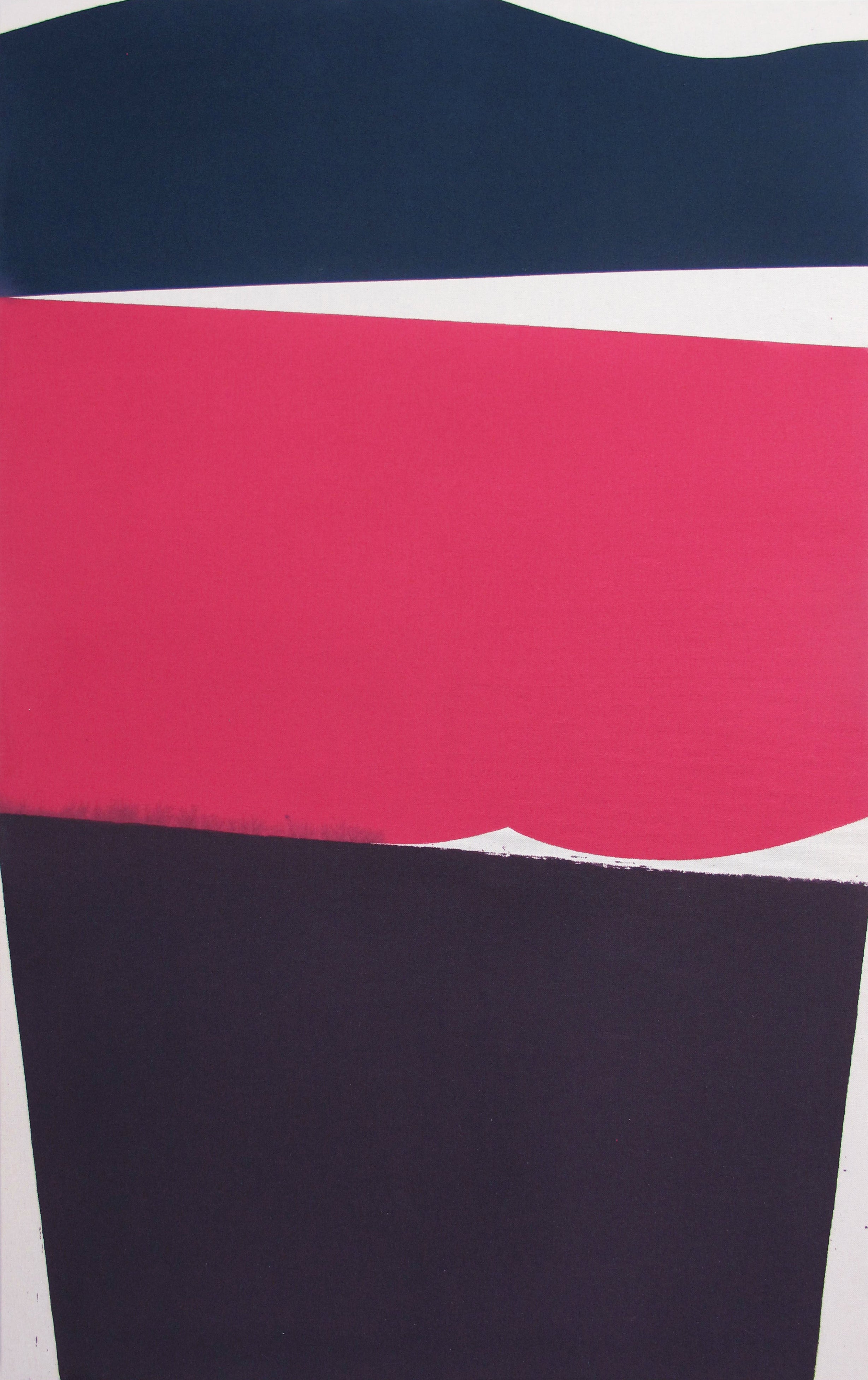 A pink and blue abstract painting on a white background.