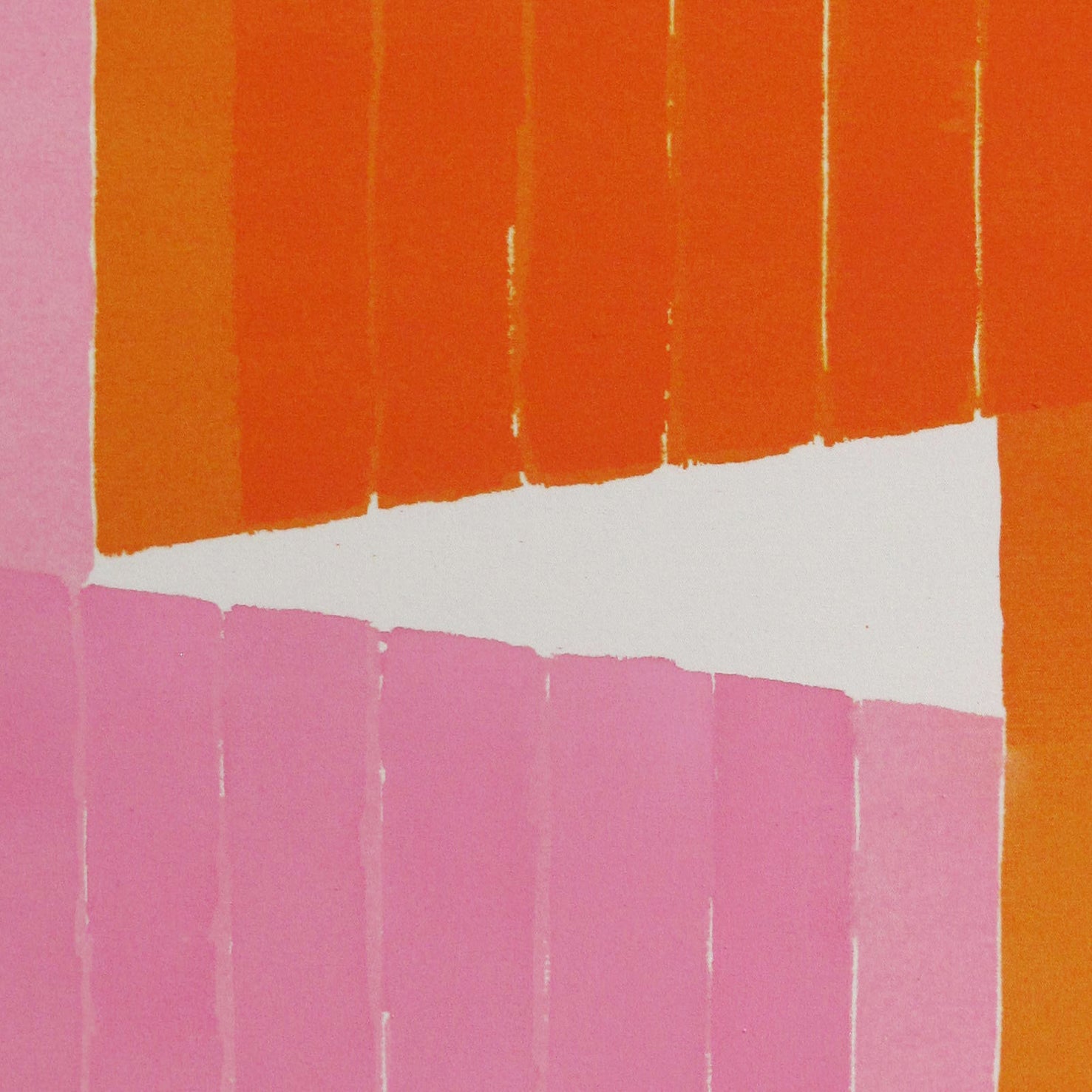 an orange and pink painting on a white wall