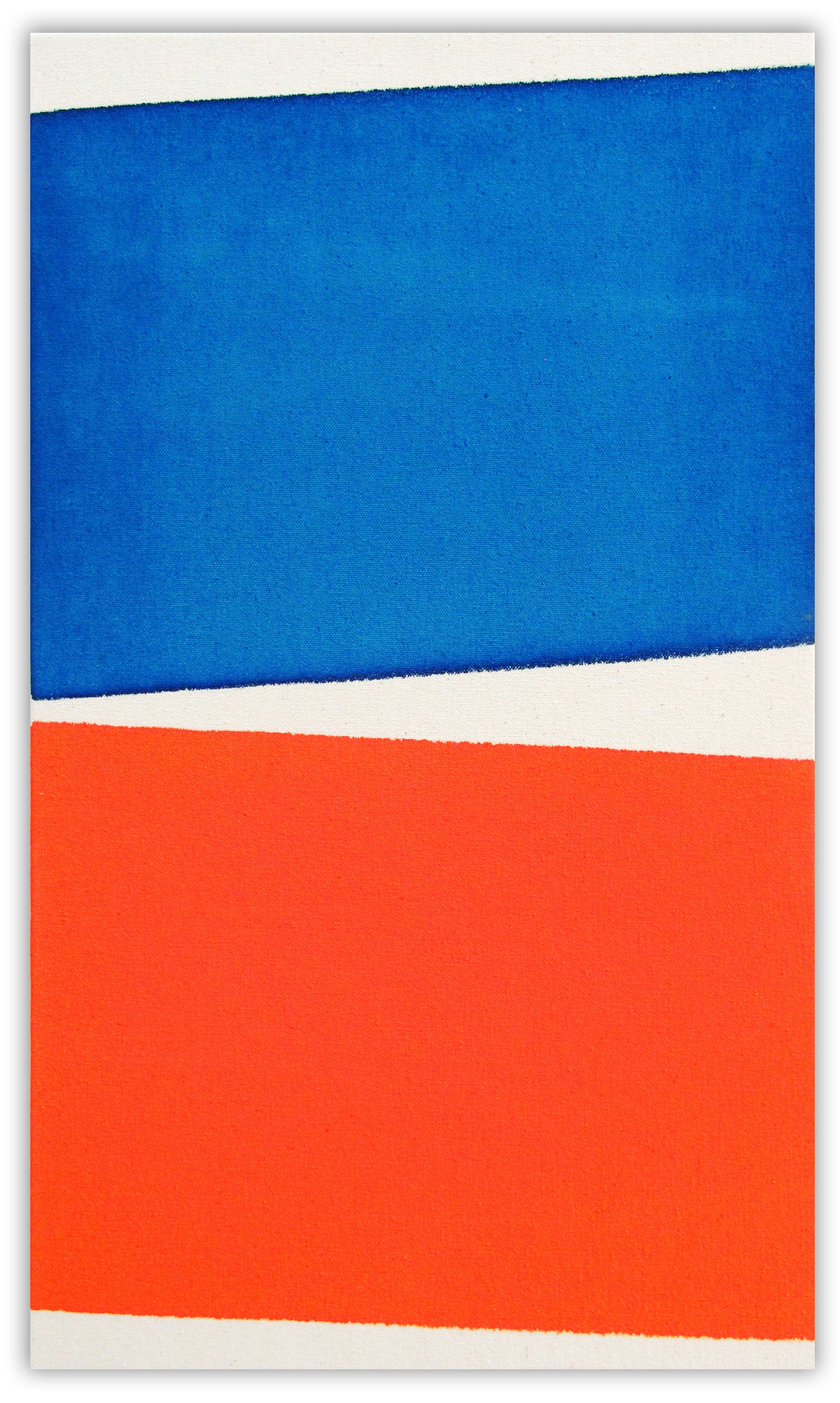 A blue and orange painting on a white background.