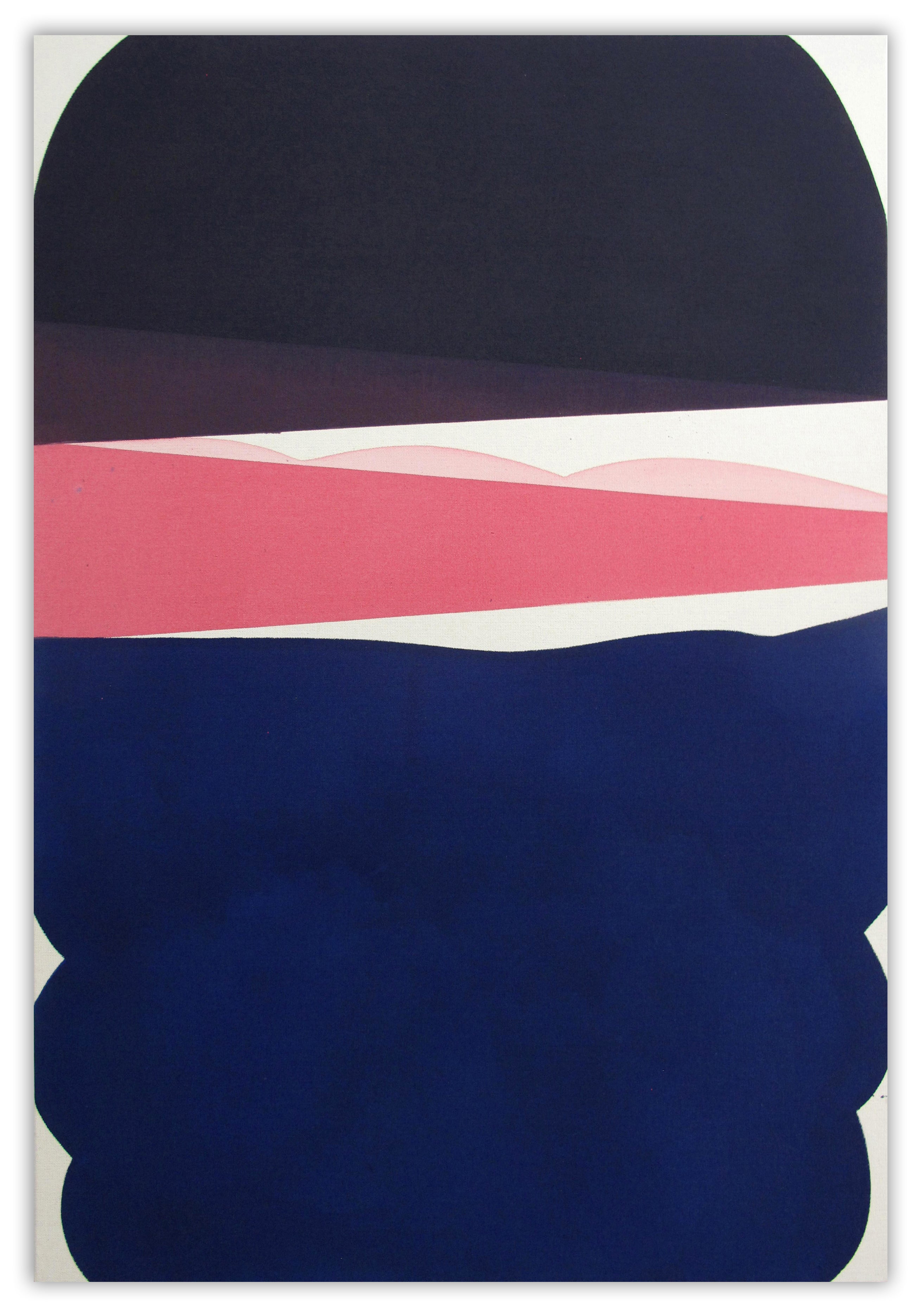 A blue and pink abstract painting on a white background.