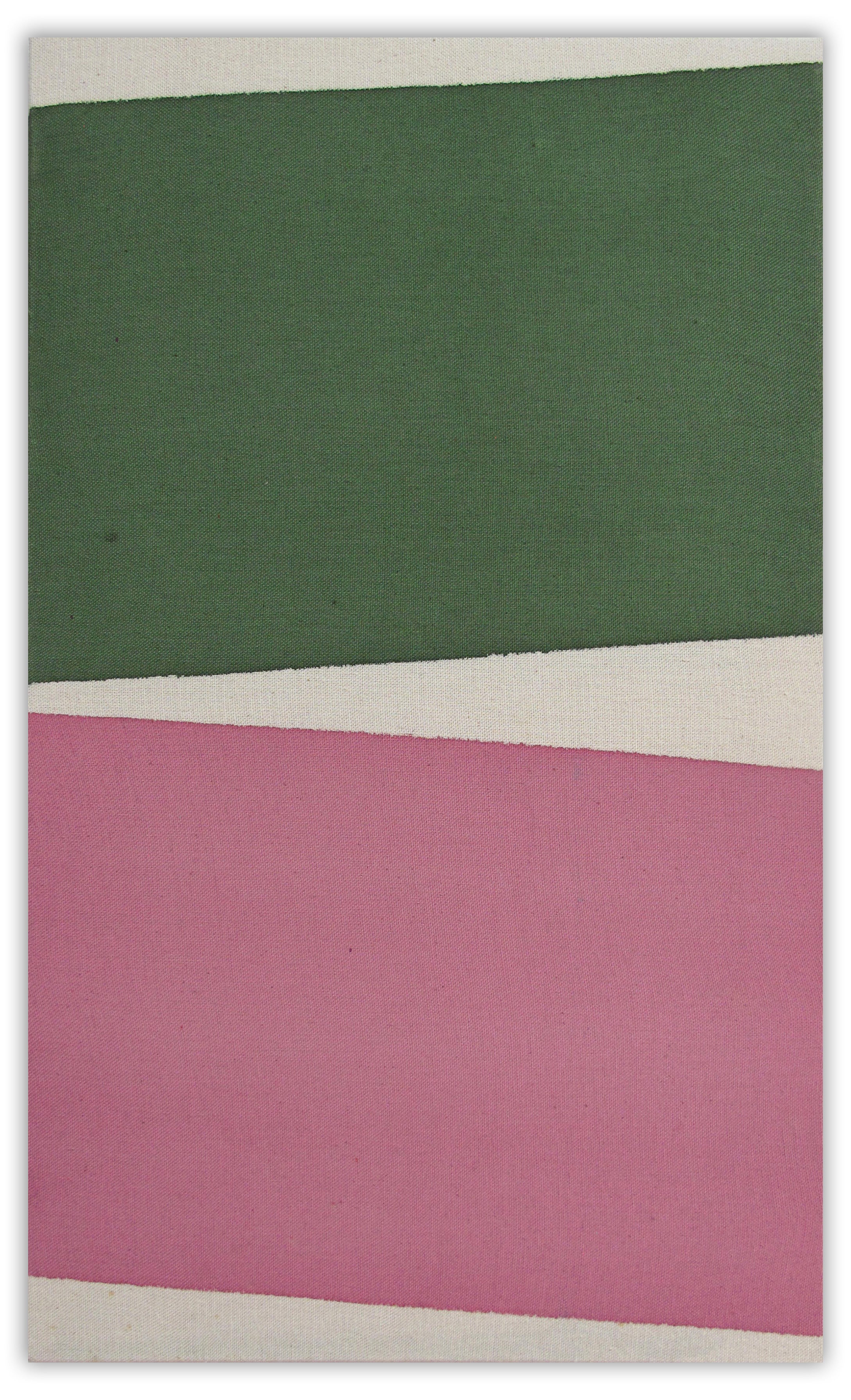 A pink and green painting on a white background.