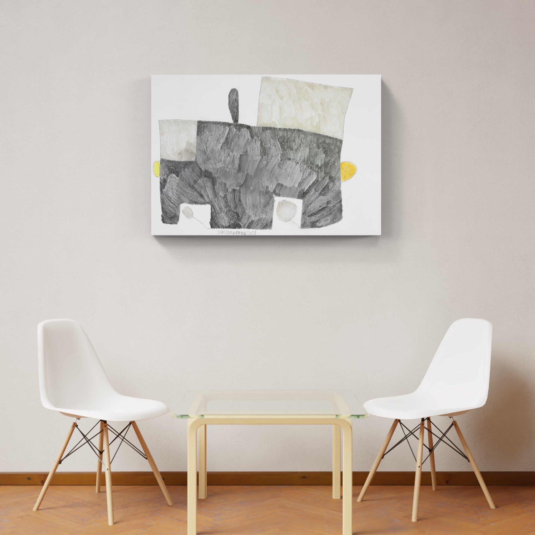 Artwork by Günther Schützenhöfer, Locomotive, Made of Pencil, coloured pencils 