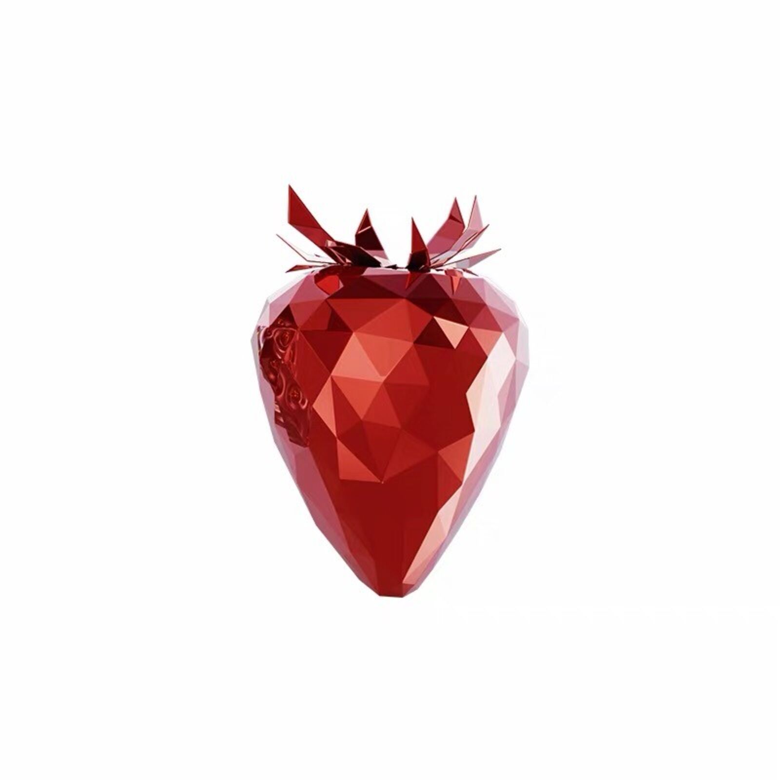 A red heart shaped object on a white background.