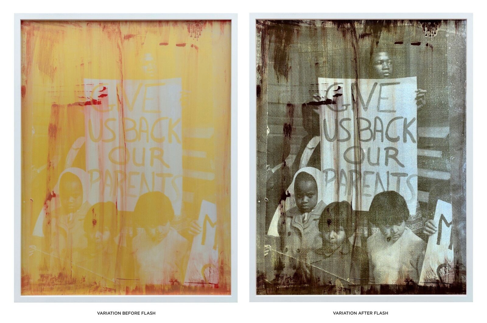 Give us back our parents (gold and red on gold) by Hank Willis Thomas, 2018