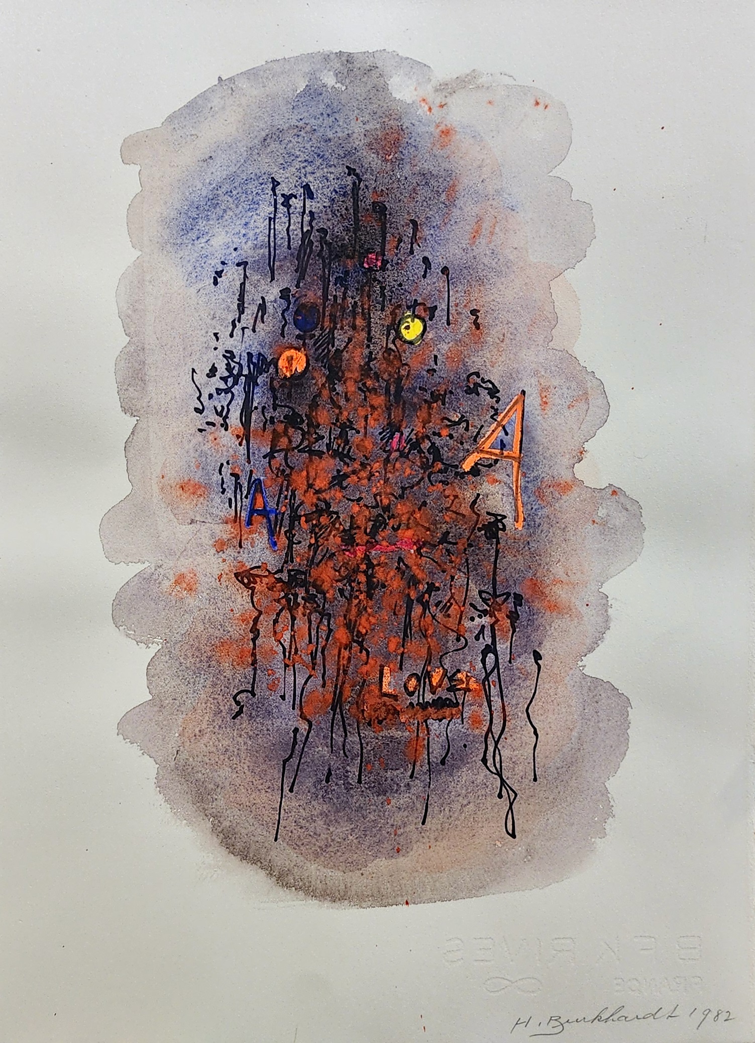 A watercolor painting of a tree with a number four on it.