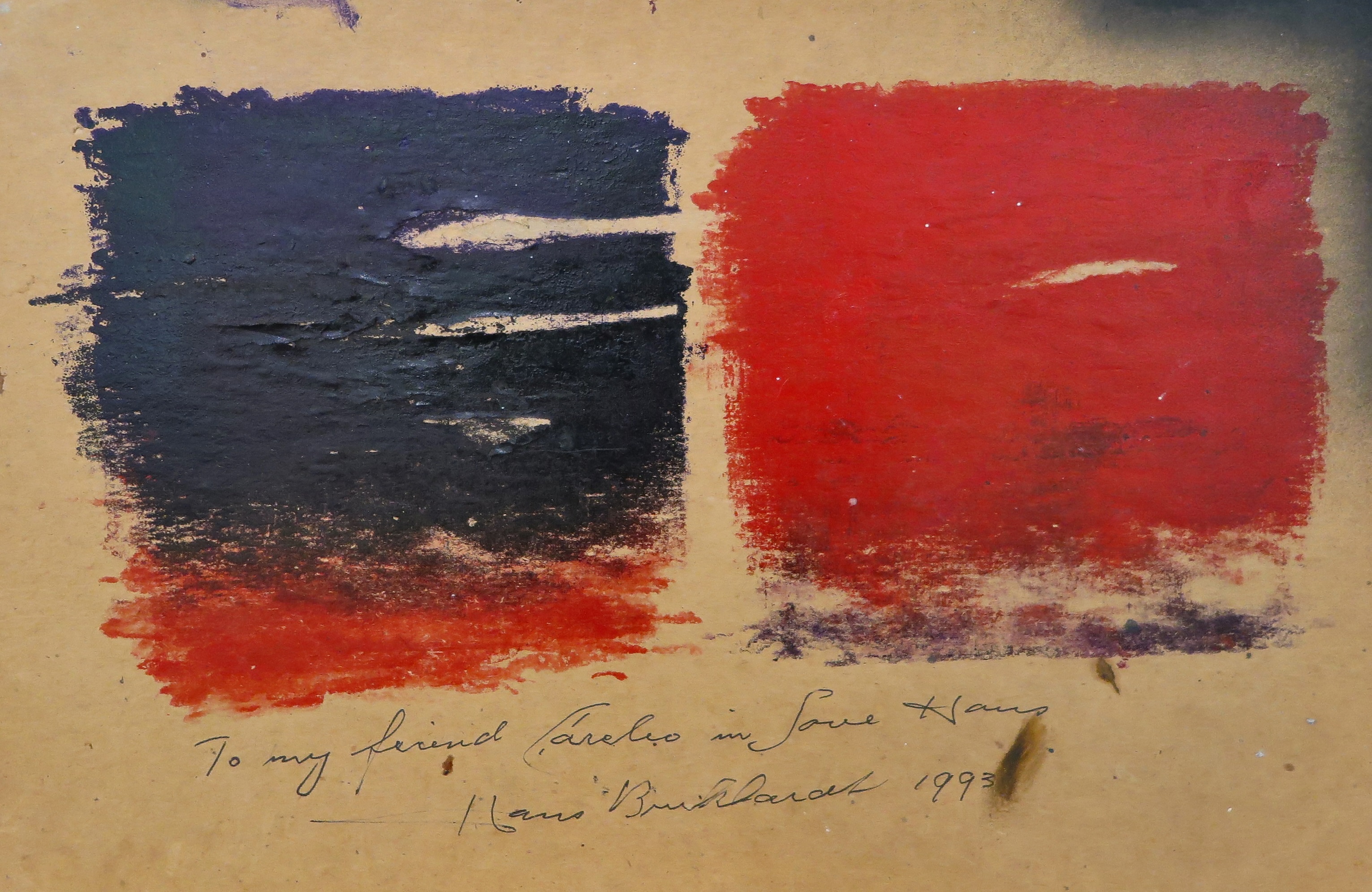 A painting of a black and gold painting on a black background.