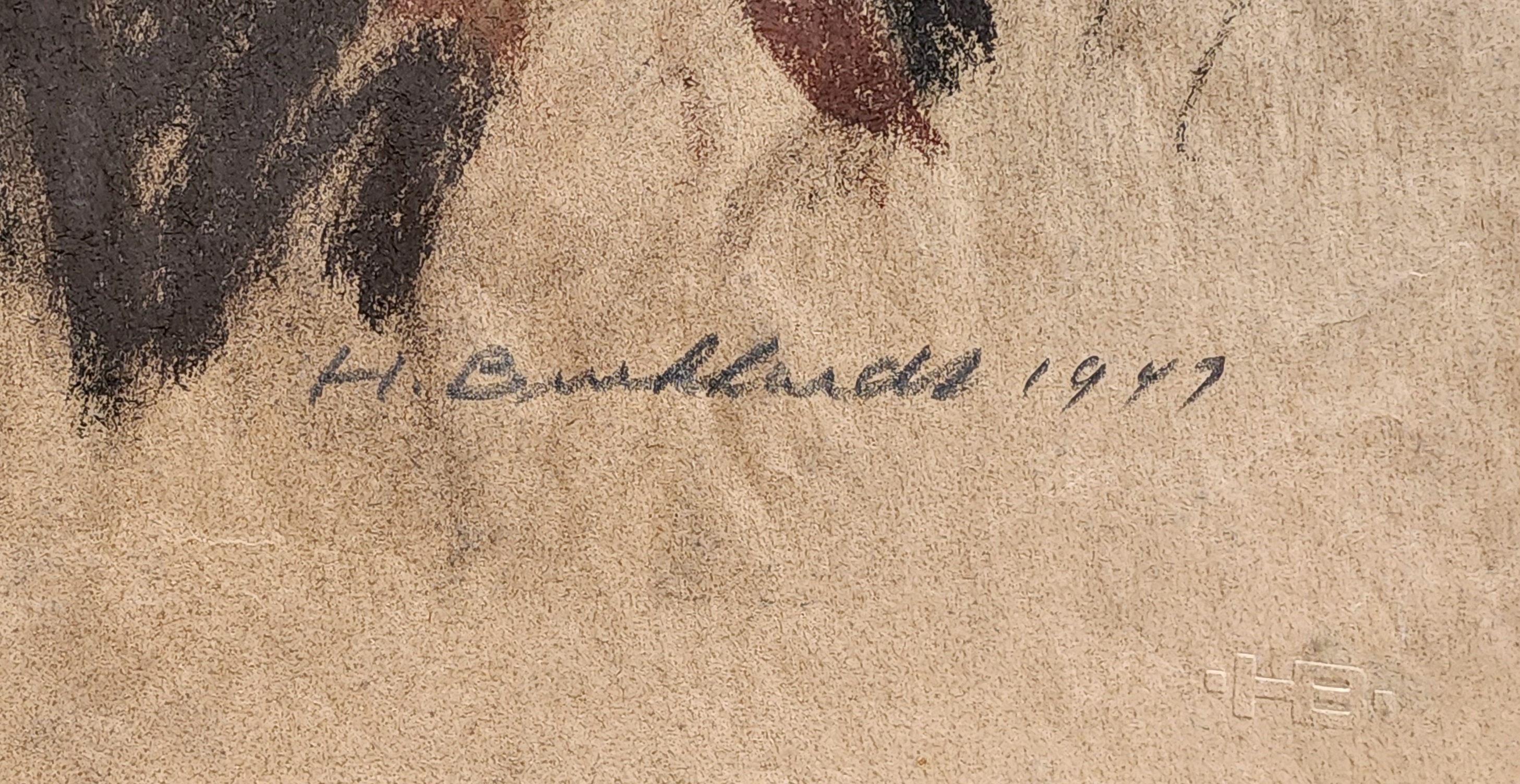 A drawing of a woman sitting on the ground. 