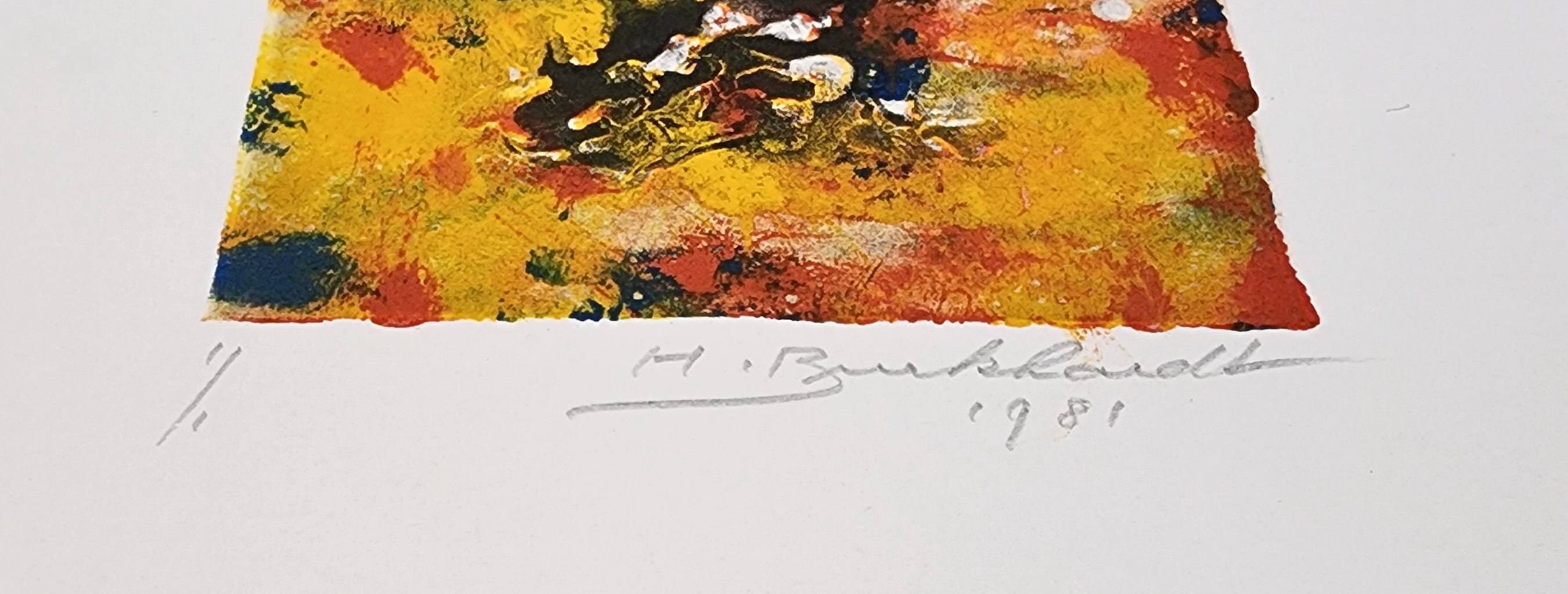 A painting on a white wall with a yellow background.