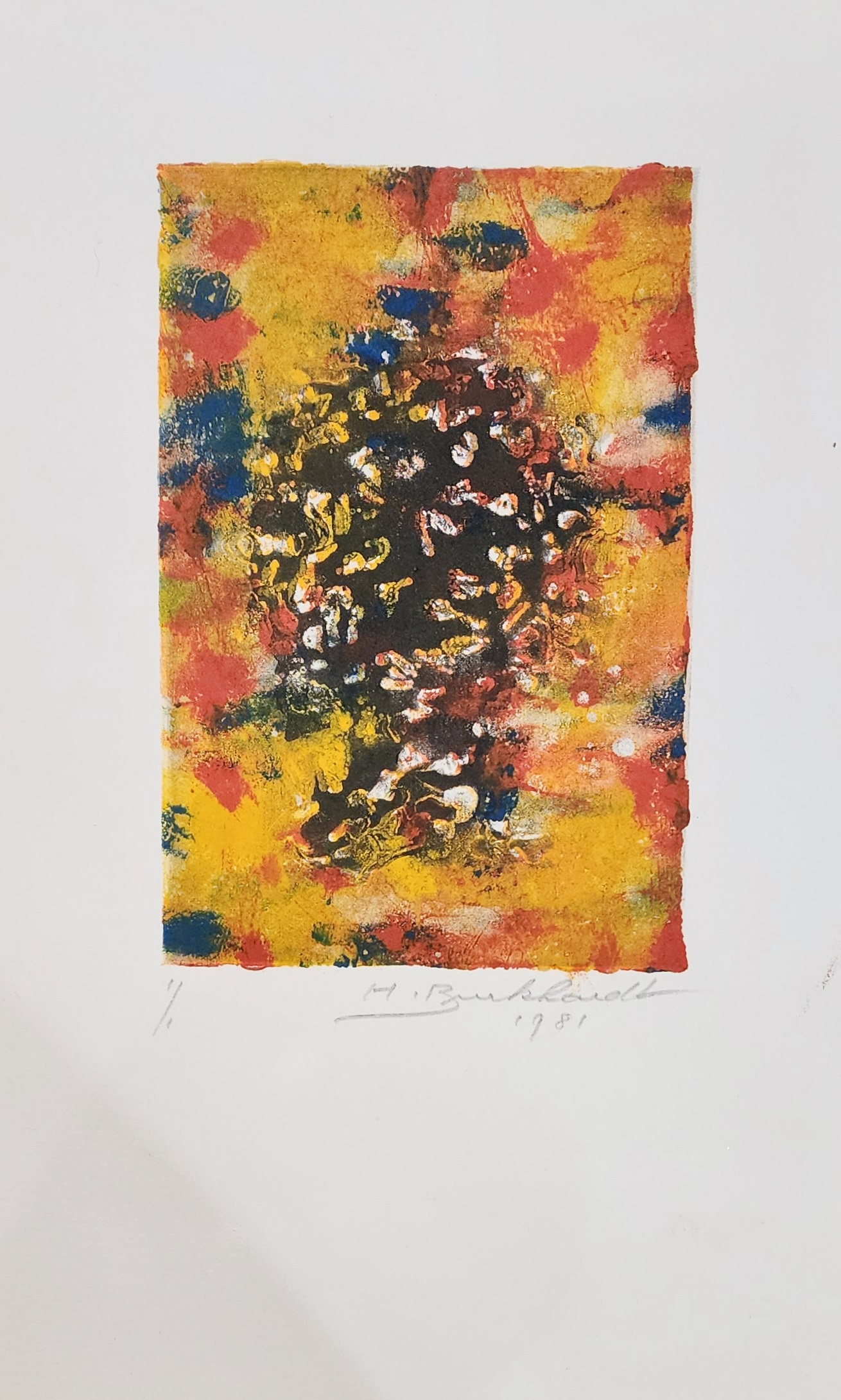 A painting on a white wall with a yellow background.