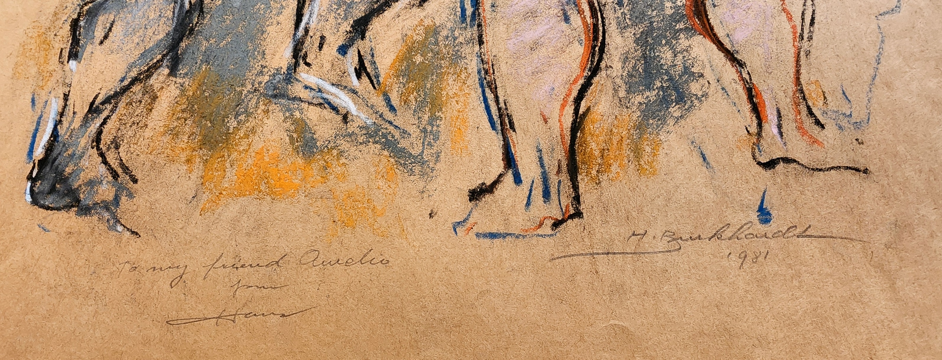 A drawing of a nude woman standing next to a man.