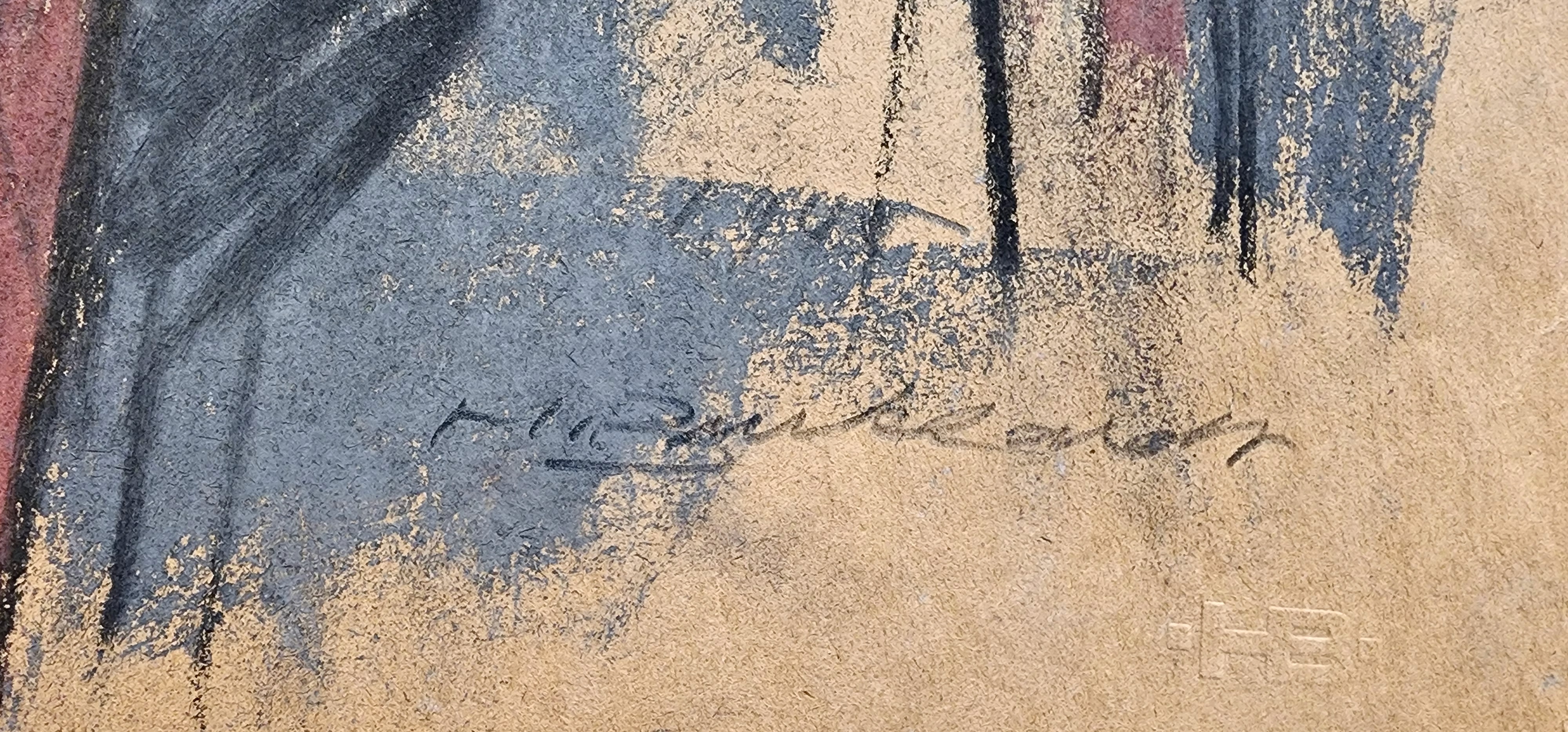 A drawing of a woman sitting on a chair.