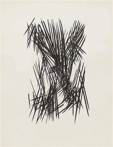 Artwork by Hans Hartung, rmm 111 - L 35, Made of Autography (pencil transfer on stone) on Arches vellum paper 