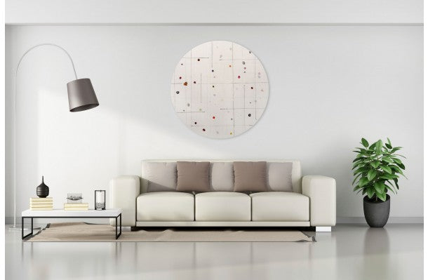 Artwork by Harald Kröner, Tondo 10, Made of Ink, enamel on paper on linen 