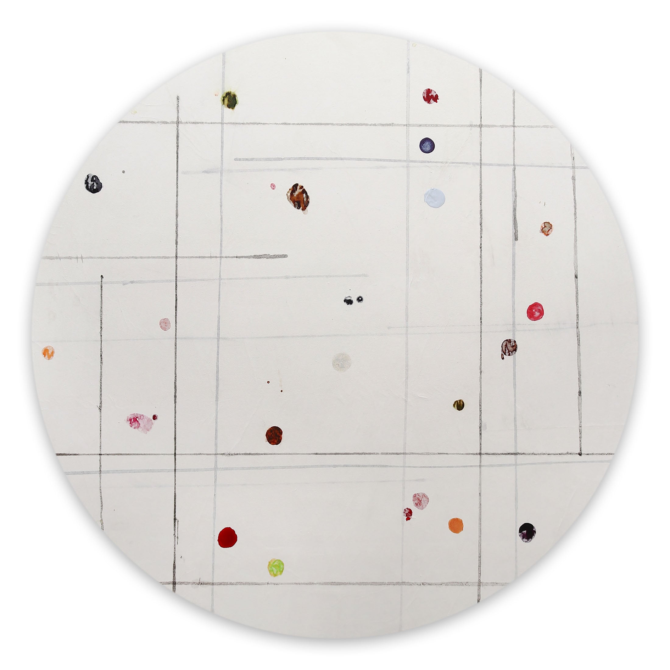 A white circle with a grid of dots on it.