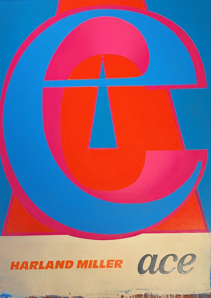A poster advertising Harland Miller Ace on the side of a building.