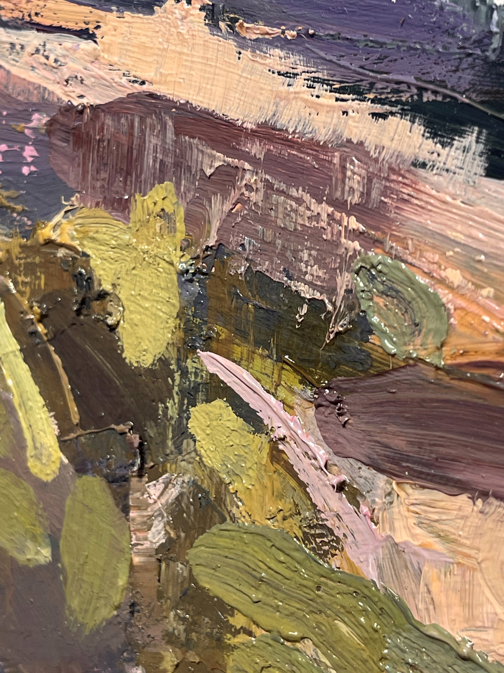 A painting of a boat sitting on top of a rocky hillside.