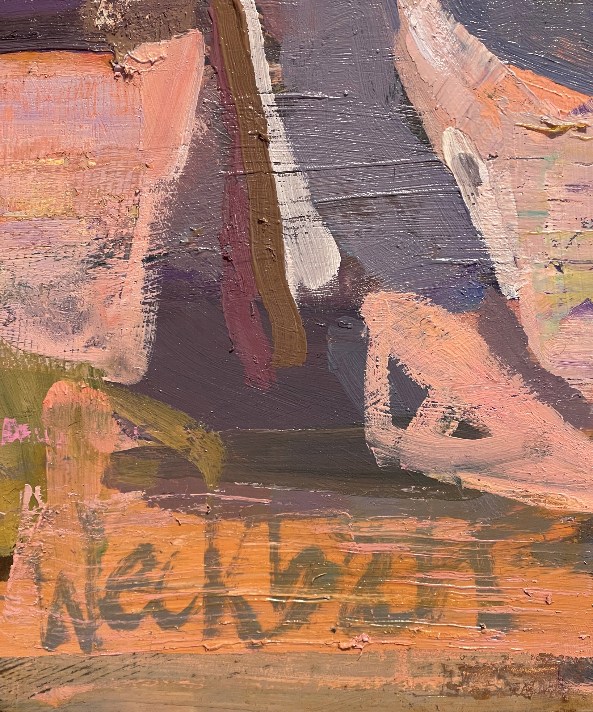 A painting of a boat sitting on top of a rocky hillside.