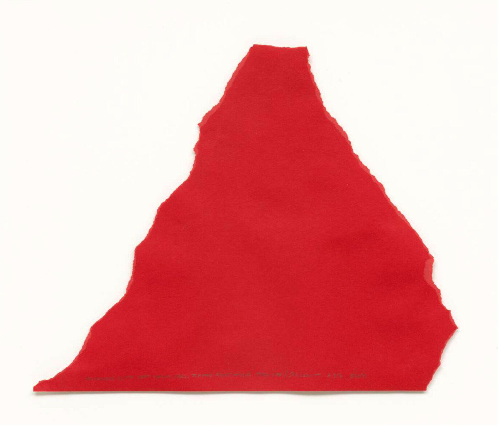 A bold red paper cutout shaped like a mountain against a stark white background.