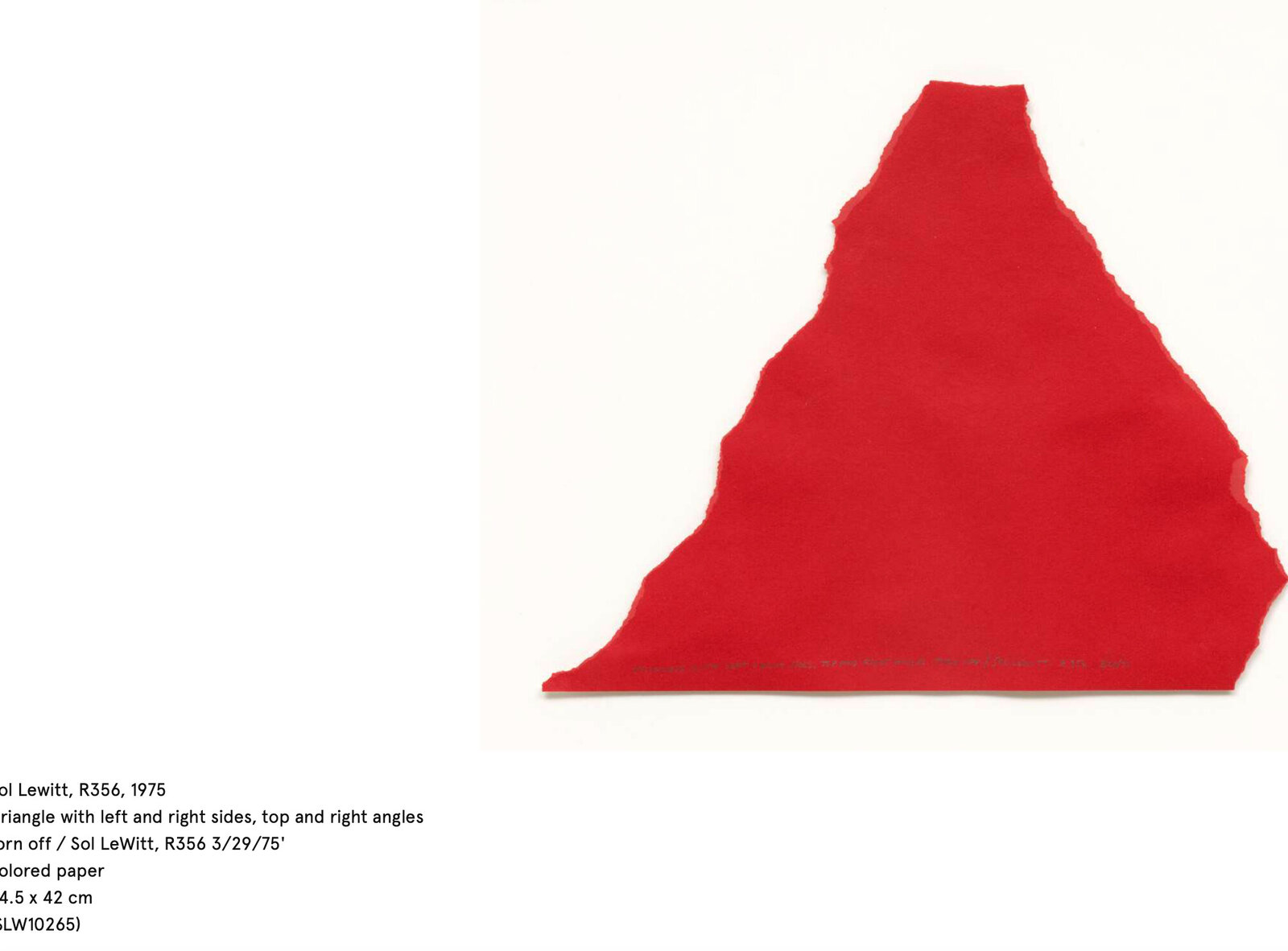 A bold red paper cutout shaped like a mountain against a stark white background.