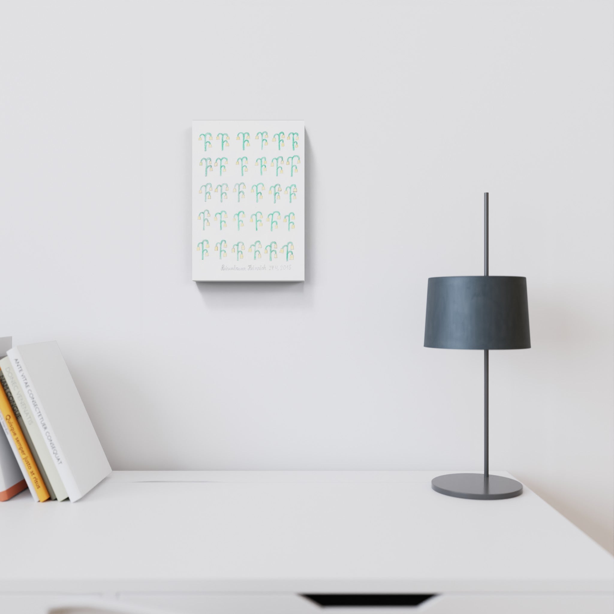 A drawing of a bunch of lily of the valley flowers.