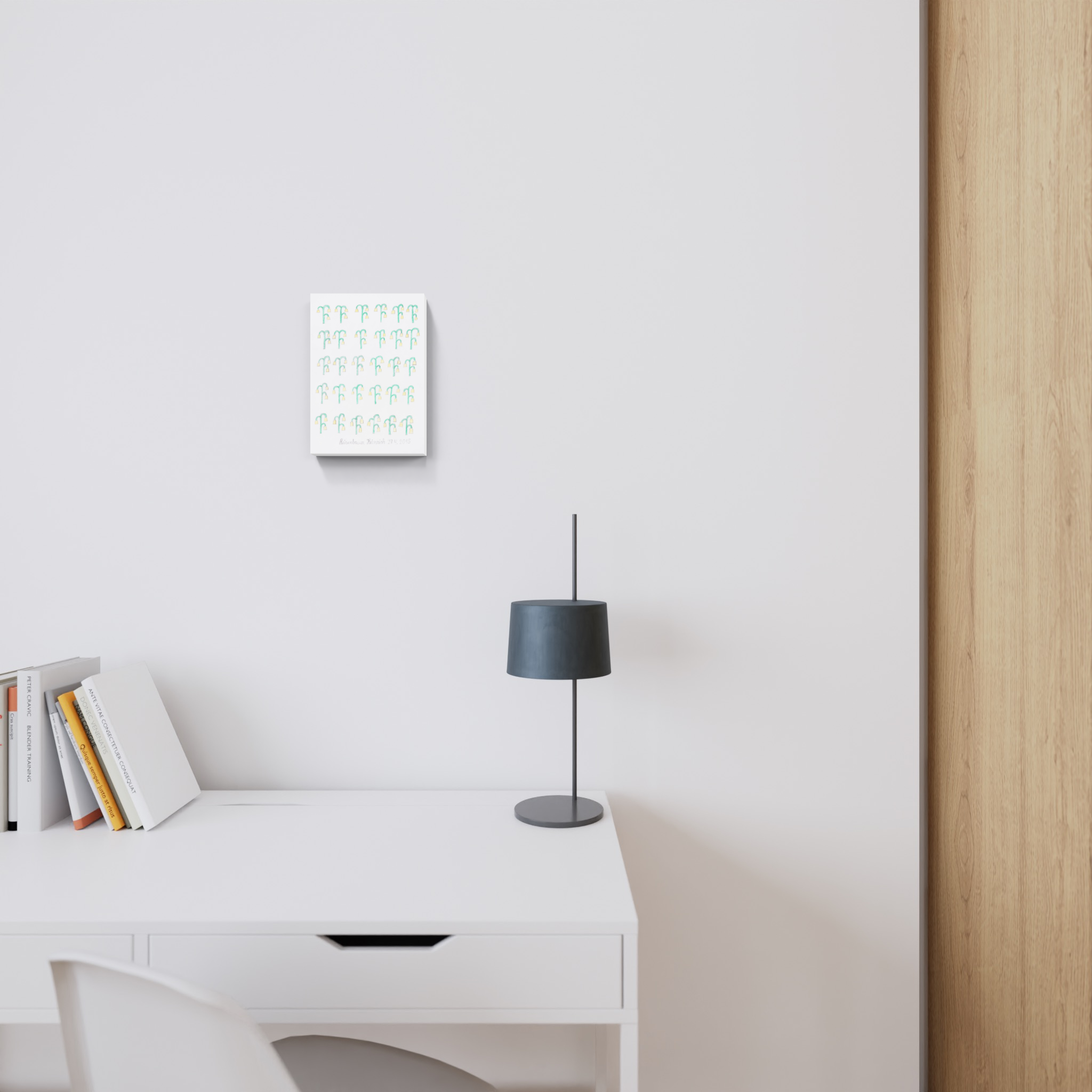 A drawing of a bunch of lily of the valley flowers.