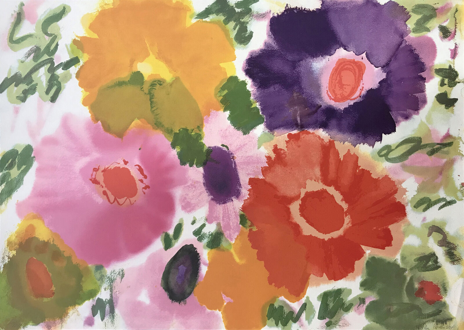 A watercolor painting of colorful flowers on a white background.