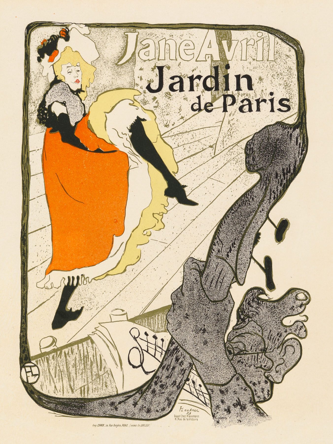 A poster advertising a jardin de paris with a woman in an orange dress.