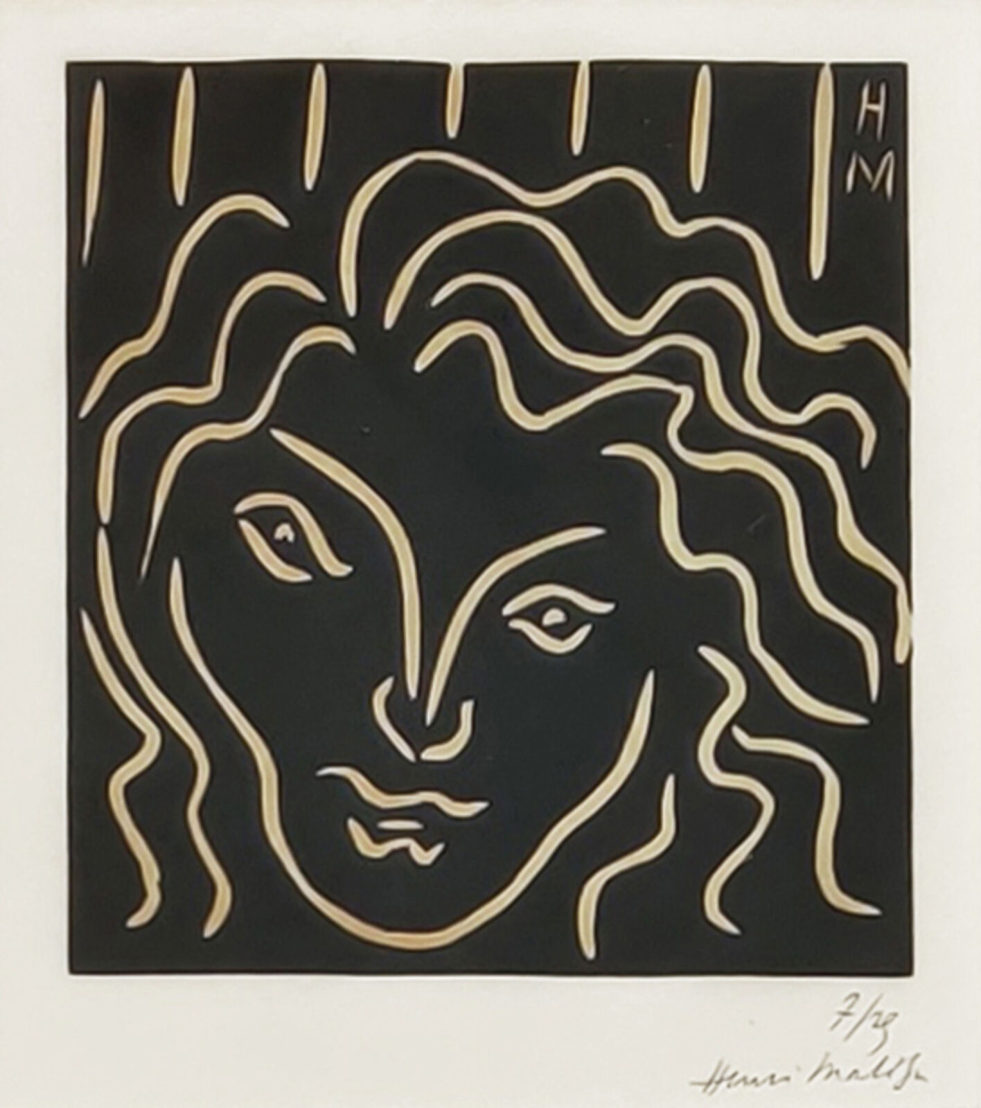 Artwork by Henri Matisse, TETE DE FEMME EN MASCARON, Made of Linocut 