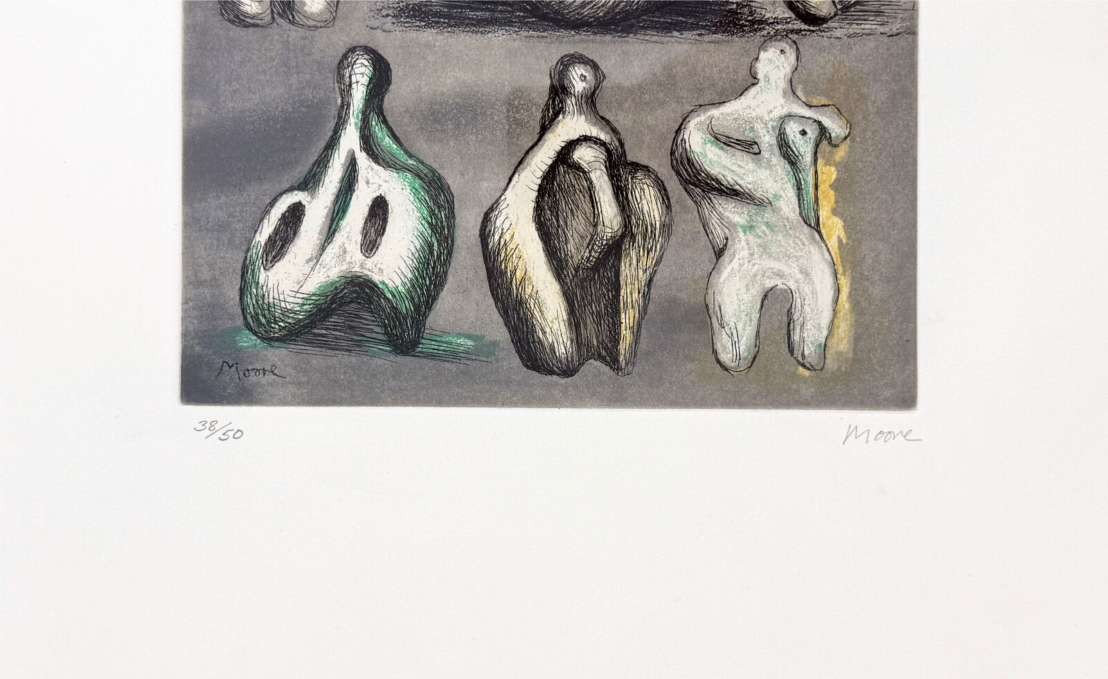 Artwork by Henry Moore, Eight Sculpture Ideas (framed hand signed etching), Made of Etching, Aquatint, Drypoint & Roulette 