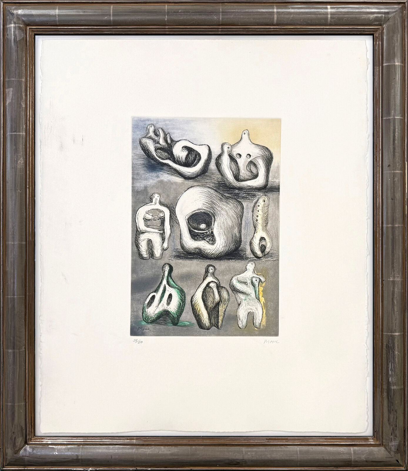 Eight Sculpture Ideas (framed hand signed etching) by Henry Moore, 1980-1981