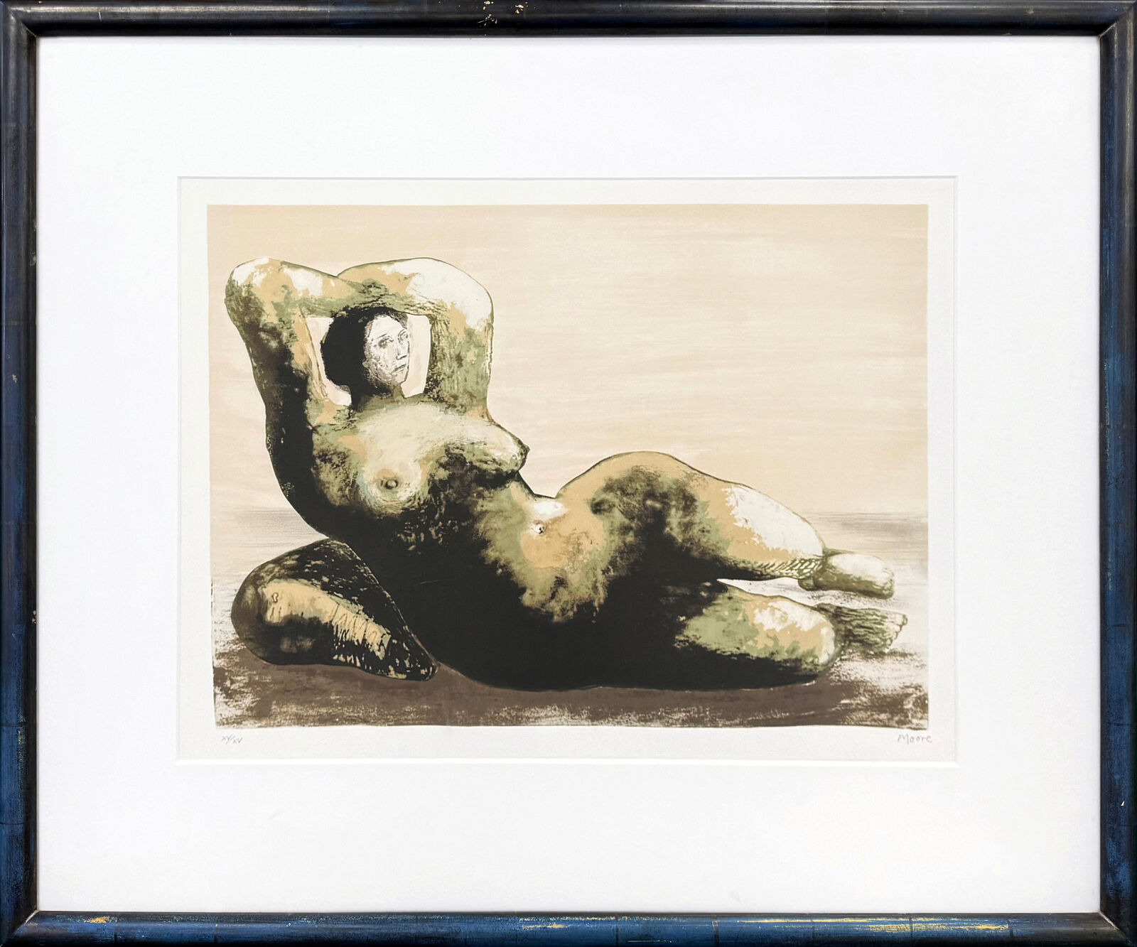 Reclining Woman on Sea Shore (framed hand signed lithograph) by Henry Moore, 1980-1981