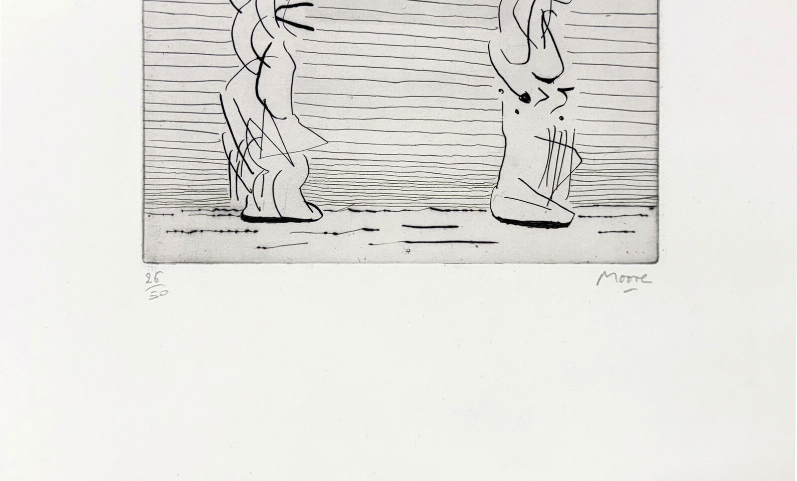 Artwork by Henry Moore, Two Tall Figures, Man And Woman (framed hand signed etching), Made of Etching 