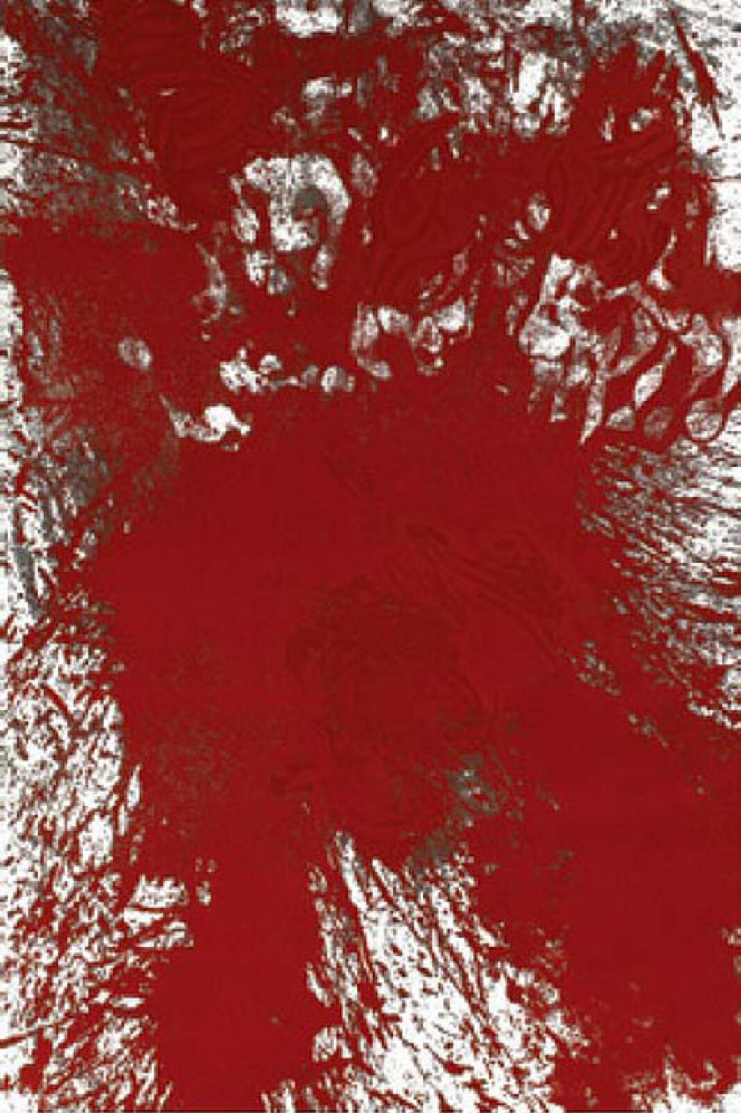 A red and white painting with a black and white background.