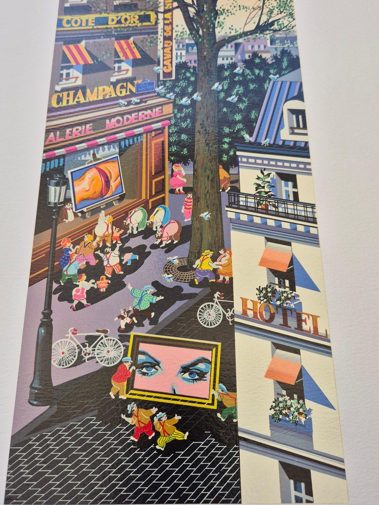 A painting of a street scene in Paris, France. 
