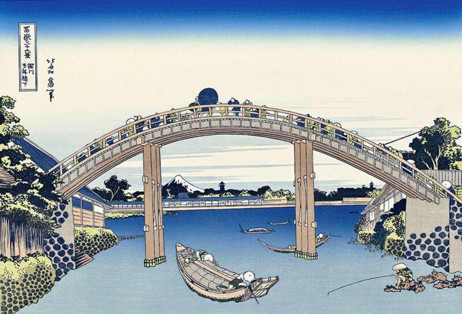 A painting of a bridge over a body of water.