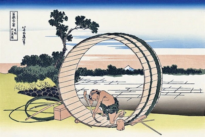 Caulking the Tub at Fujimigahara by Katsushika Hokusai, null