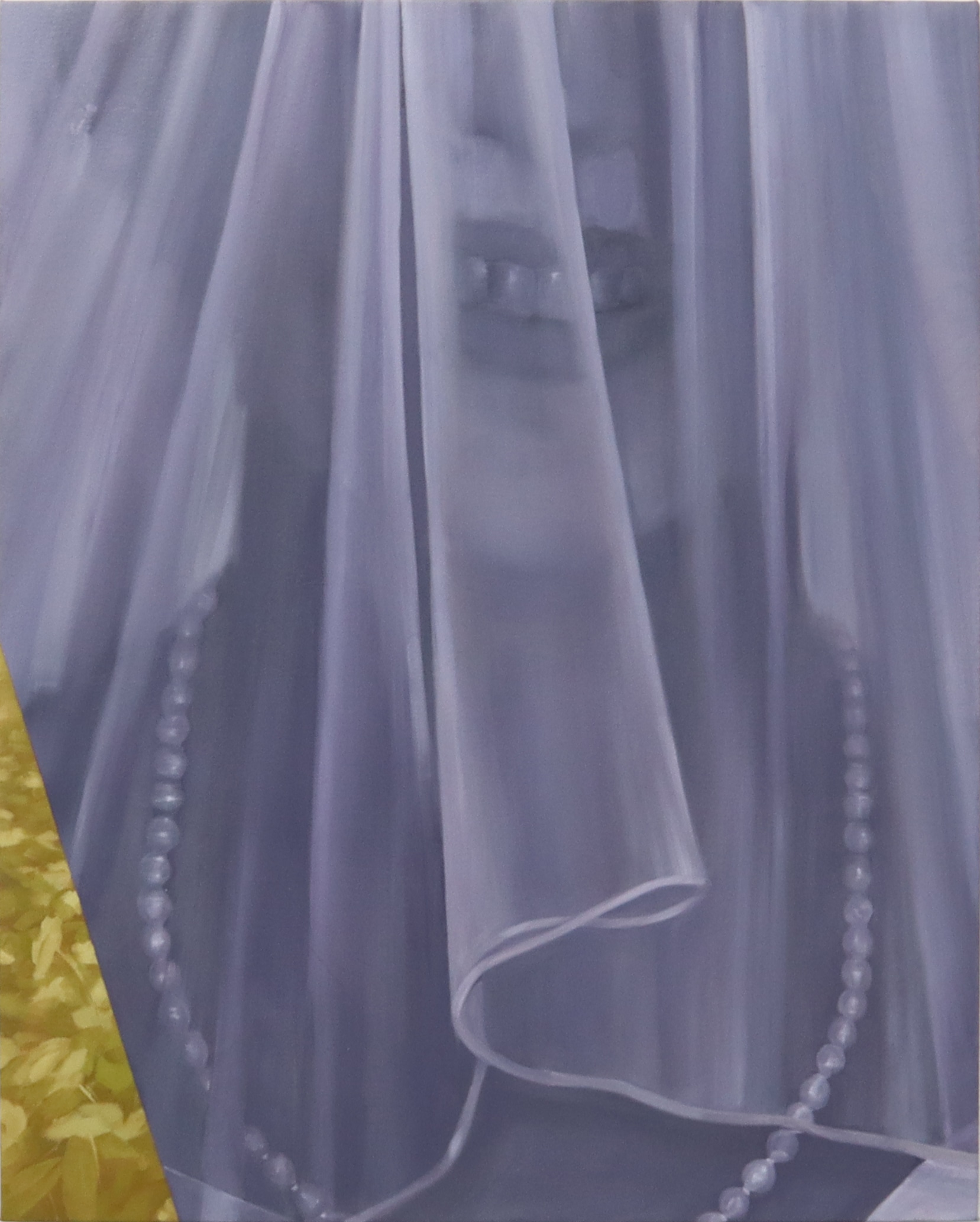 A painting of a woman wearing a veil and pearls.