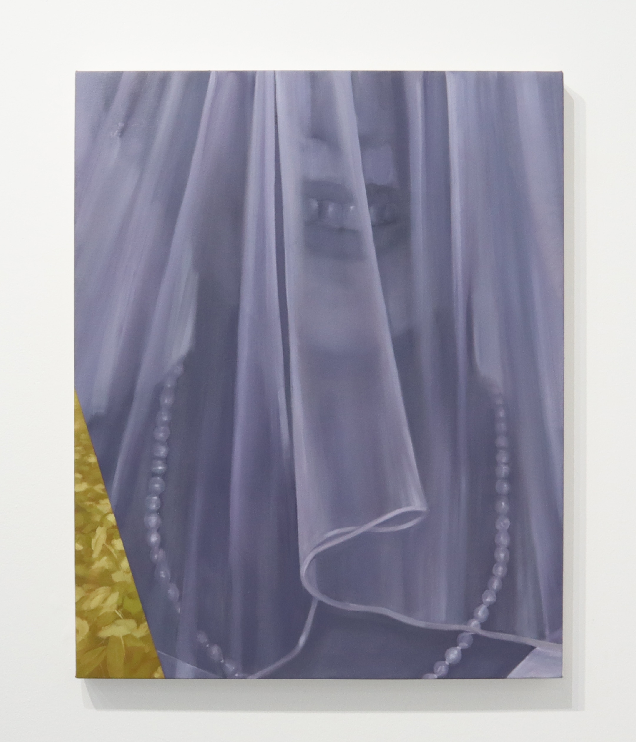A painting of a woman wearing a veil and pearls.