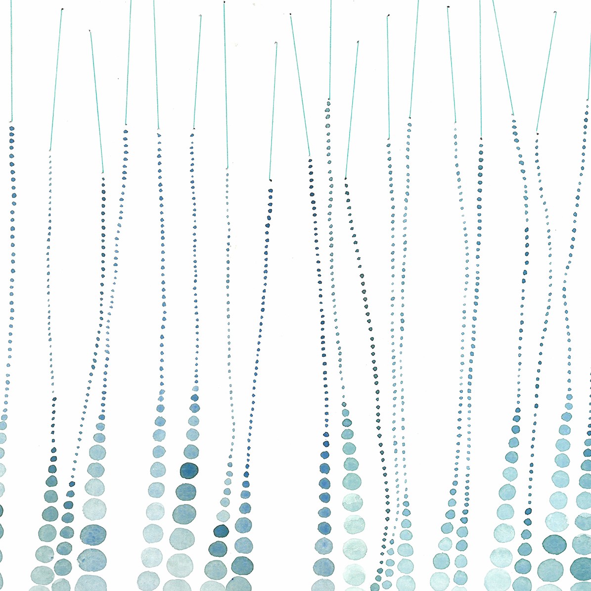 A blue and white abstract painting on a white background.