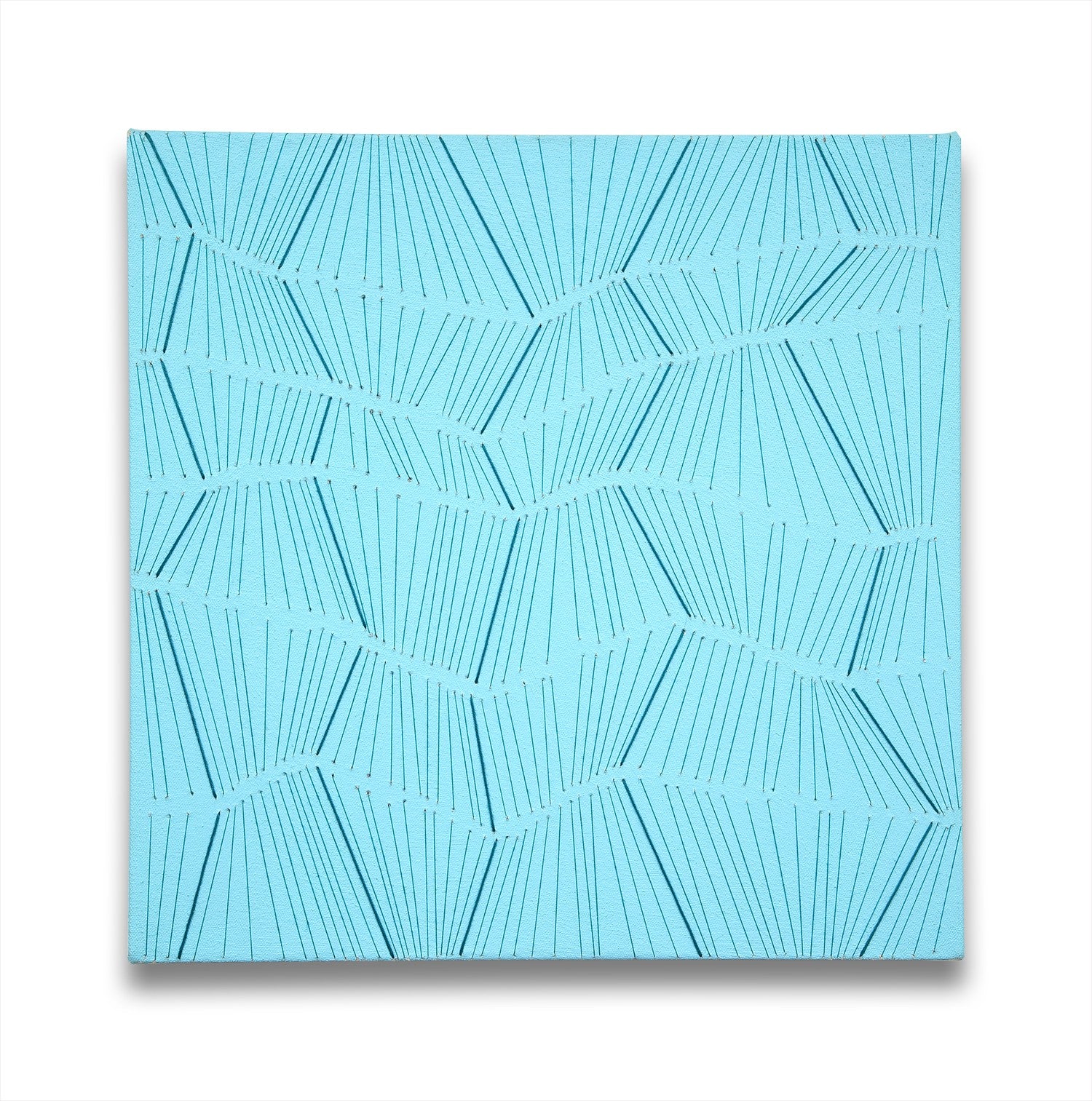 A blue and white abstract pattern on a white background.