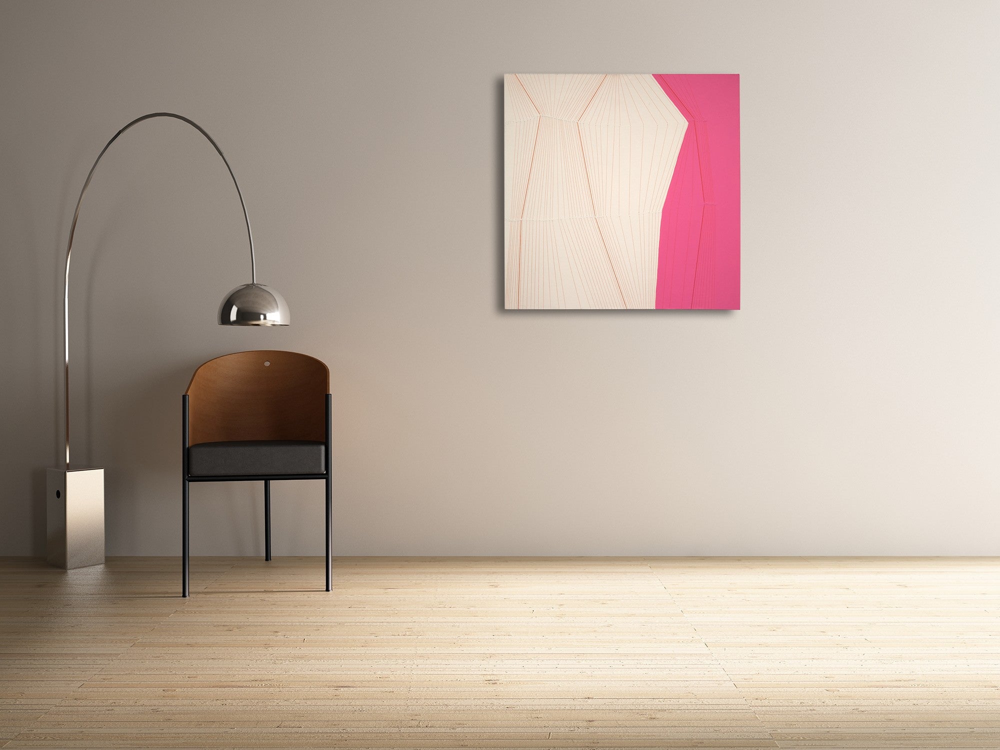 A pink and white piece of paper on a white background.