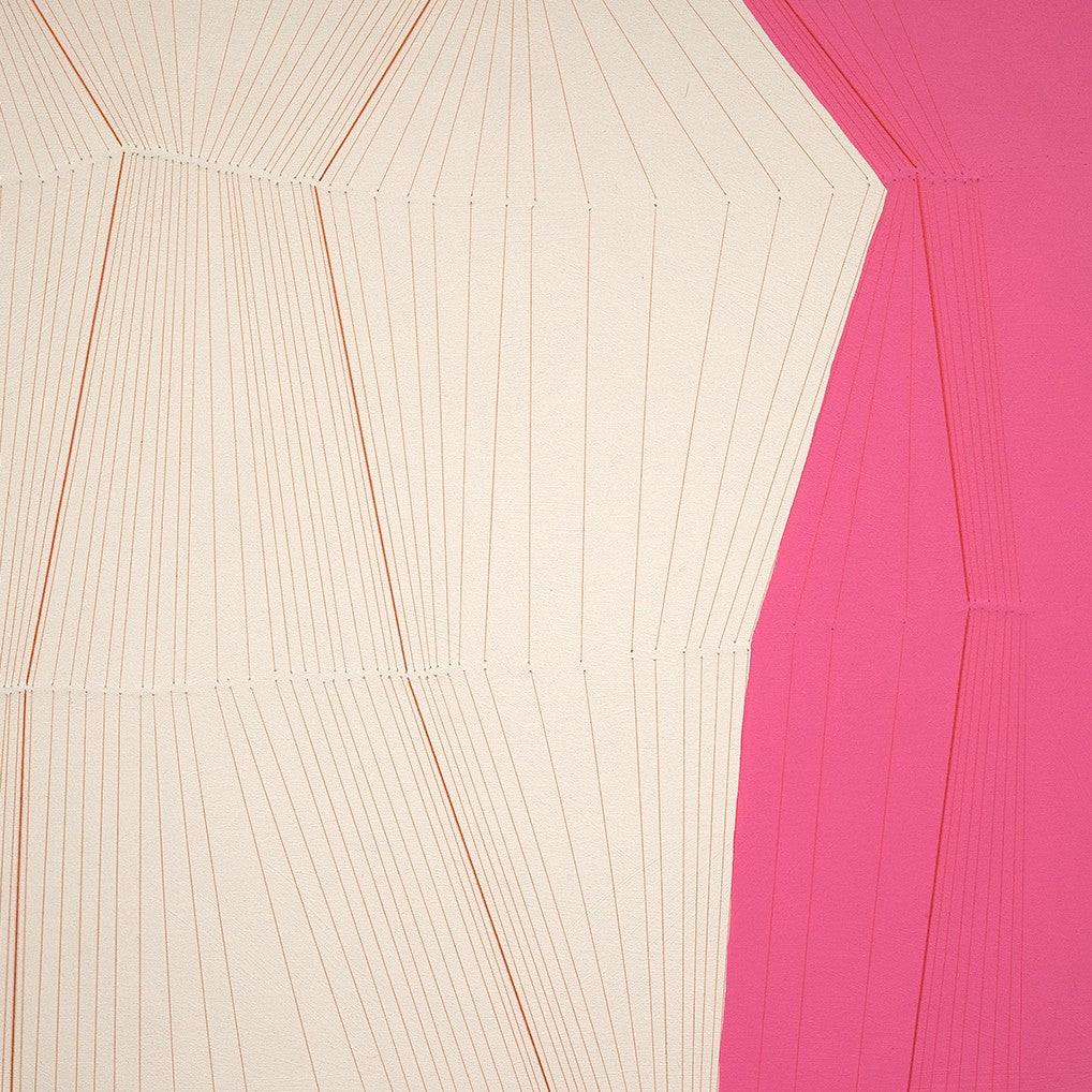 A pink and white piece of paper on a white background.